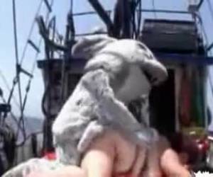 Yes, it is real! A fat slut is on a boat by a rabbit gets fucked. Thick woman by rabbit fucked on boat